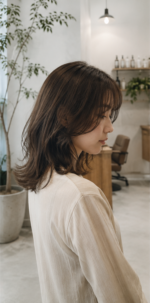 柔らかな動きと抜け感のあるミディアムスタイルのモデル